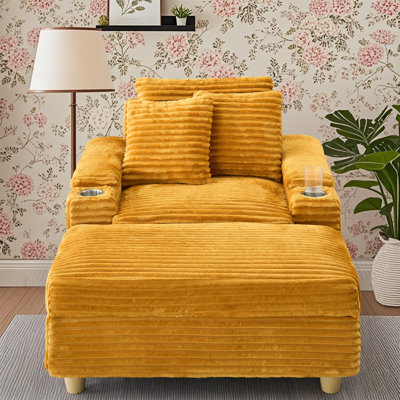 Chaise longue modulaire en velours côtelé de 41 po Izeyah, repose-pieds avec rangement, accoudoirs de rangement, porte-gobelets pour le salon, la chambre à coucher et le bureau