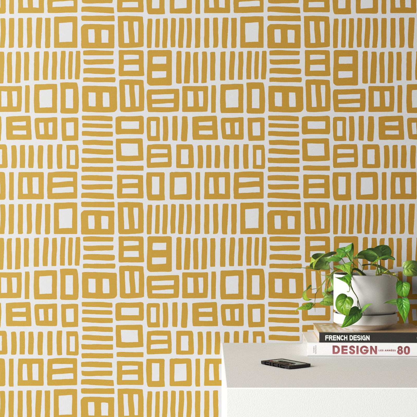 Ellie Peel & Stick Geometric Wallpaper, Yellow/White