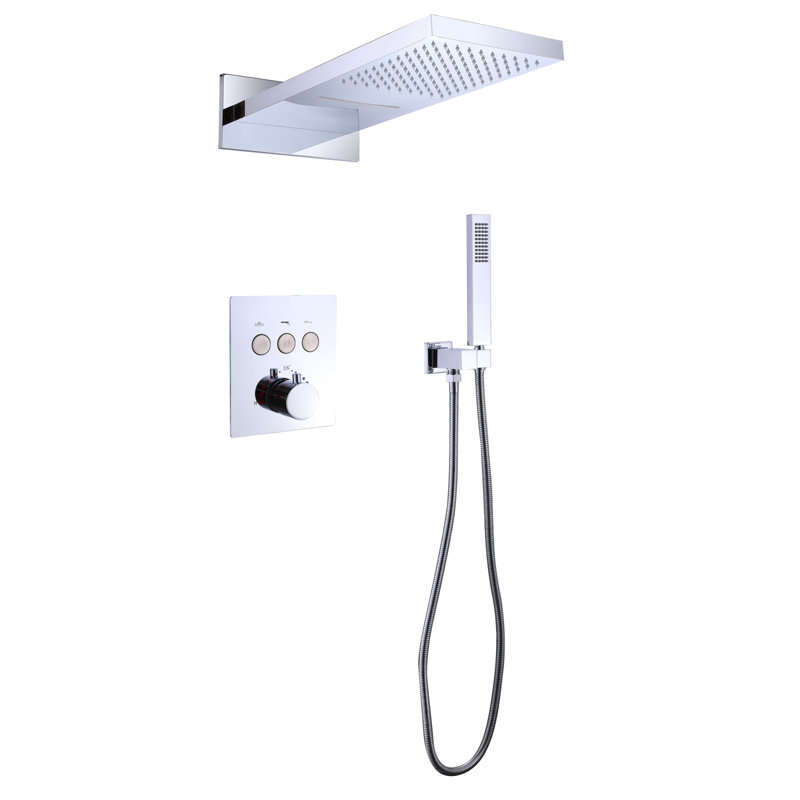 19.68"L*9.44"W 3 Functions Thermostatic Solid Brass Luxury Shower System with Rough-in Valve, Chrome