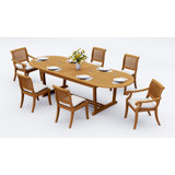 12 Seats 13 Pcs Grade-A Teak Wood Dining Set: 118" Double Extension Mas Oval Trestle Leg Table And 12 Arbor Stacking Chairs (2 Arm & 10 Armless Chairs) #11AB2702