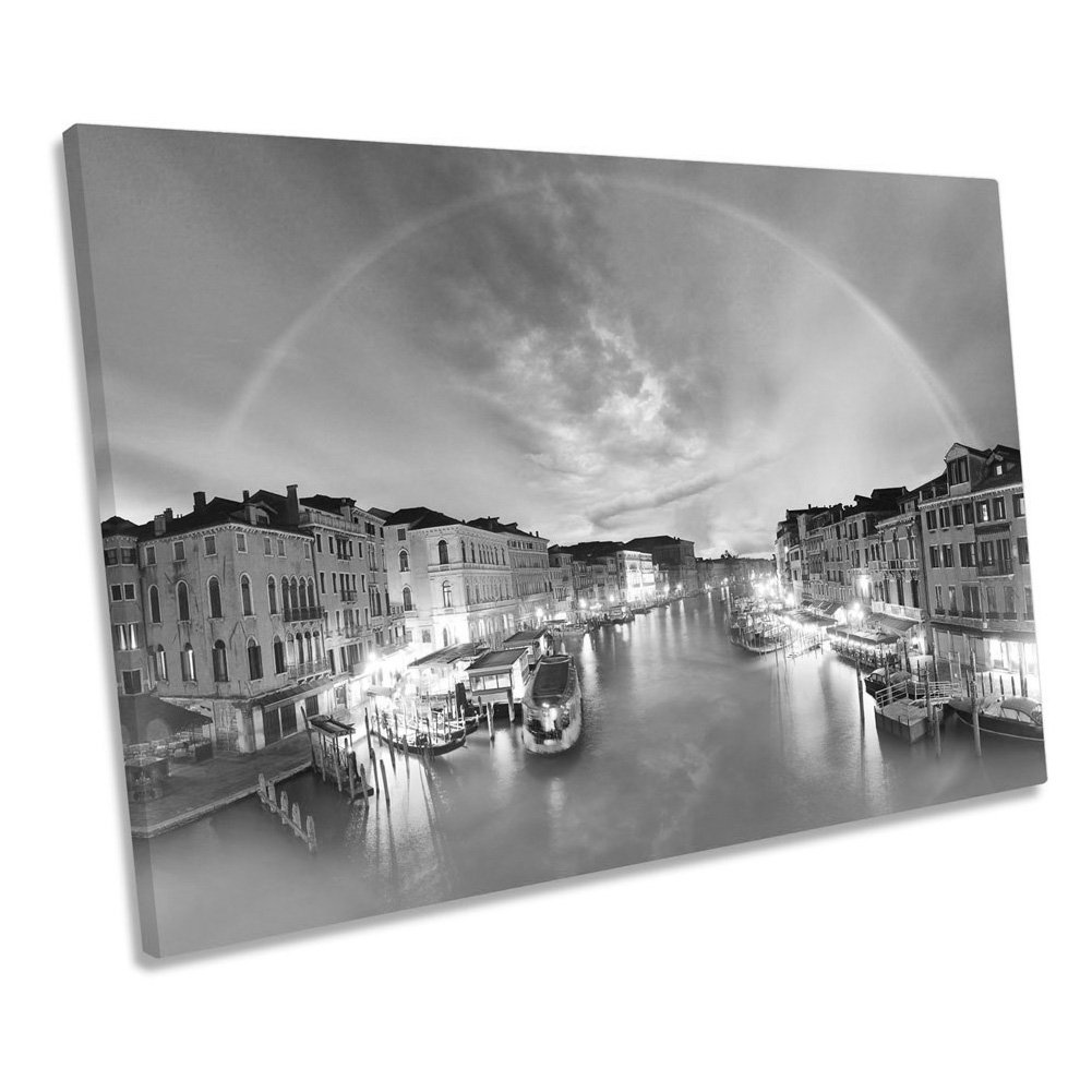 Venice Grand Canal Rialto Bridge B&W - Wrapped Canvas Print