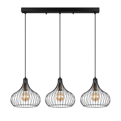 Modern Industrial Chandelier, Black & Antique Finish, 29.9 x 8.7 x 47.2 inches | Metal Body, 3 x E27 Sockets (Max 40W) | Adjustable Height, Perfect for Dining Room & Living Spaces, Stylish & Functional Design