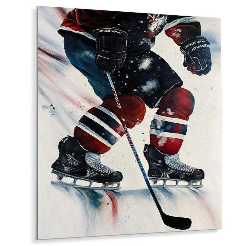 Joueur de hockey sur glace pendant le match II - impression sans cadre sur métal, H 32 po x l 16 po x P 1 po
