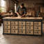 Vintage Industrial 15 Drawer Sideboard 200cm Numbered Apothecary Chest Of Drawers Wall Storage Table