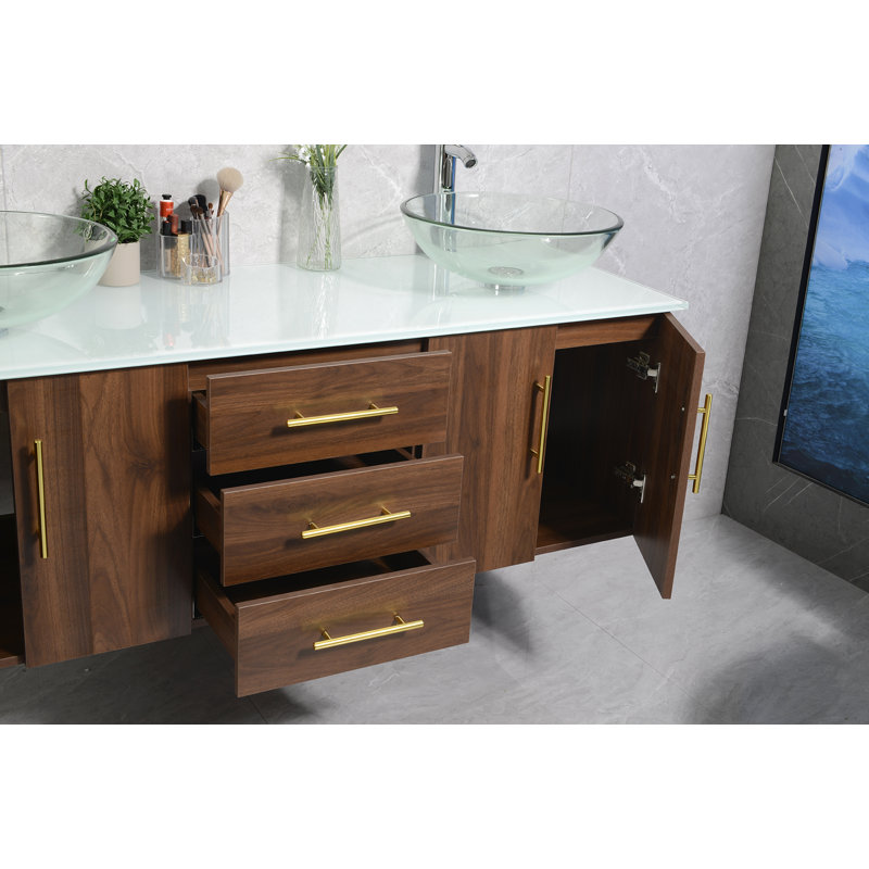 Ensemble de meuble-lavabo mural double, Brun