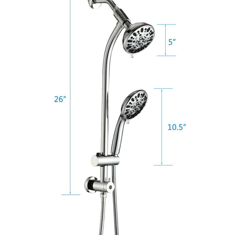 5 Inch Rain Shower & 7 Handheld With 26" Adjustable Slide Rail, Quick Setup, 1.8gpm , Brushed Nickel Look, Stainless Steel Structure, Alloy Head, Nozzles, 7 Spray Modes Showerhead And Assembly,