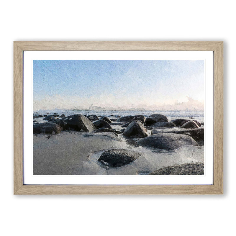 Lofoten Beach in Norway - Picture Frame Painting Print, 48cm H x 65cm W x 2cm D, Oak Framed