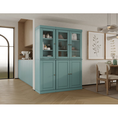 Vaisselier 100% bois massif 48,5 po avec verre givré, portes solides, 2 tiroirs et tablettes réglables