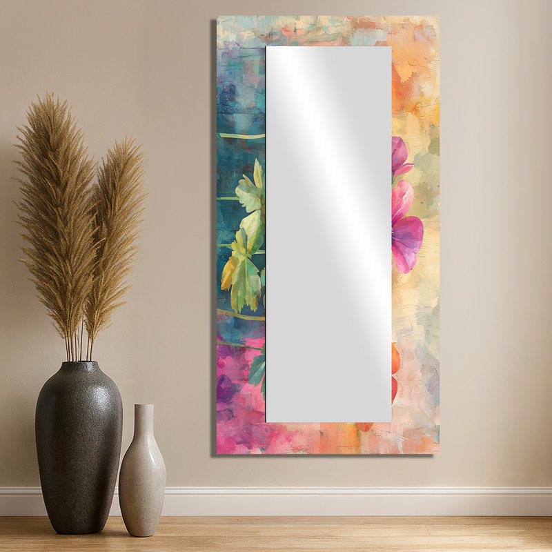 Neon géranium Fields Pop Art II - miroir géraniums pour décoration murale - imprimé sur métal, 28 po x 55 po