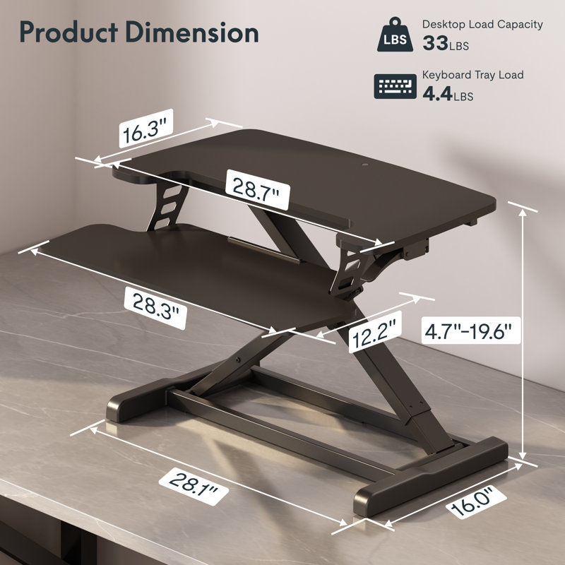 Convertisseur de bureau debout Murray, Noir, H 19,6 po x l 28 po x P 24,9 po