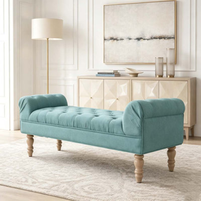 Button-Tufted End of Bed Bench,Large Upholstered Ottoman,Foot Rest with Legs,Footstool with Rolled Arms,Upholstered Fabric Bench