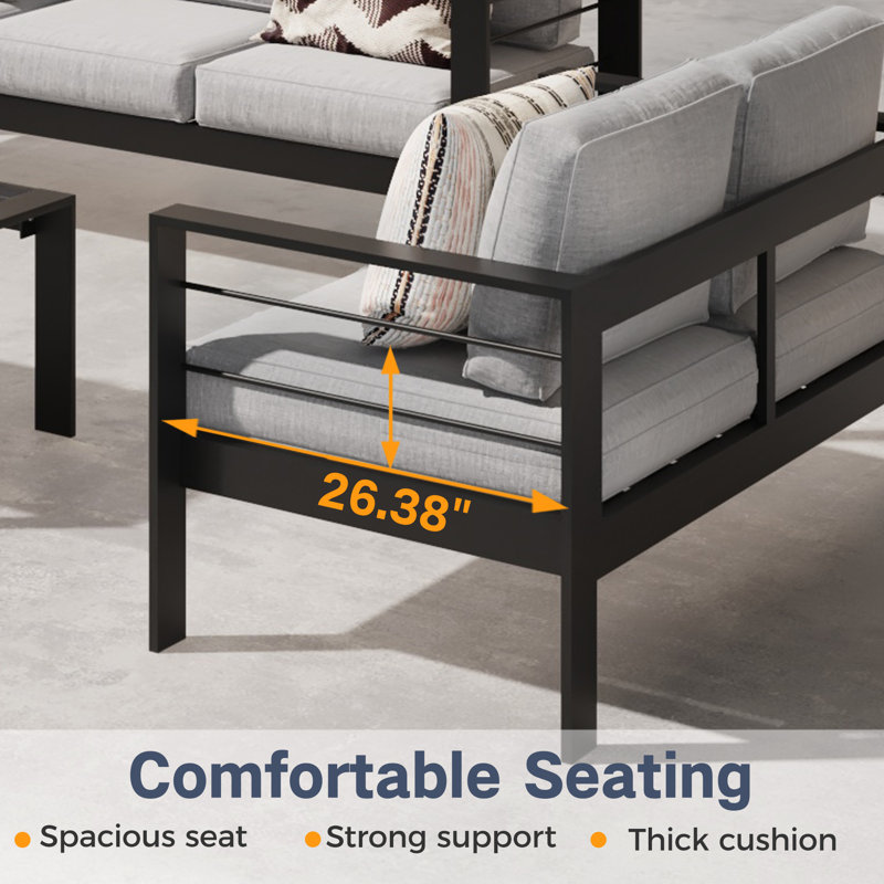 2 Piece Patio Aluminum Chair, Black/Light Gray