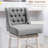 Counter Height Bar Stools Set Of 2, 180 Degree Swivel Barstools, 27" Seat Height Bar Chairs With Solid Wood Footres And Button Tufted Design, Grey