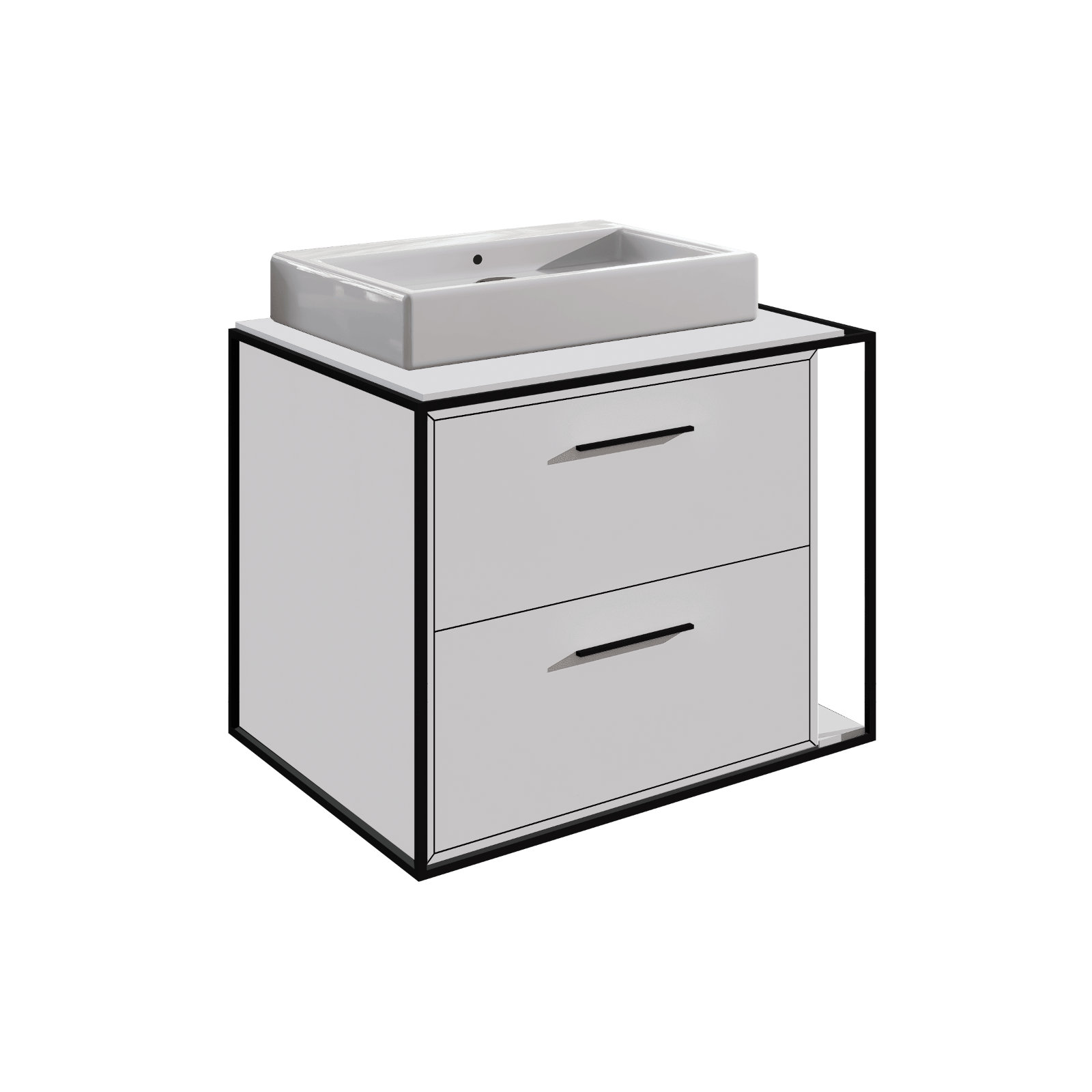Linea 24'' Single Bathroom Vanity, Matte Black, Wall Mount, Matte White