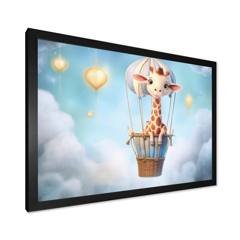 «Nursery Adorable Giraffe I», reproduction sur toile, H 24 po x l 32 po x P 1 po, Cadre simple noir