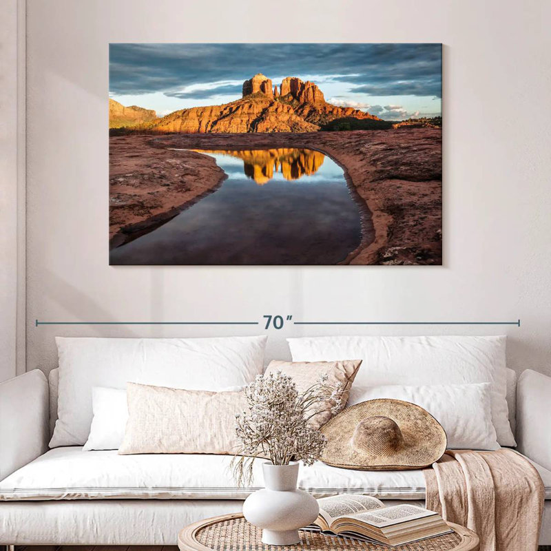 Roches de la cathédrale Lynelle au coucher du soleil à Sedona, Arizona, H 32 po x l 48 po