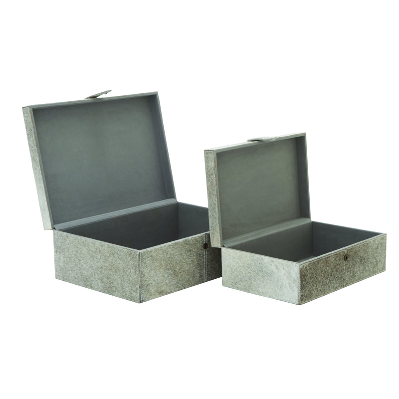 Ensemble de 2 boîtes décoratives en cuir naturel Georgine, Beige/gris