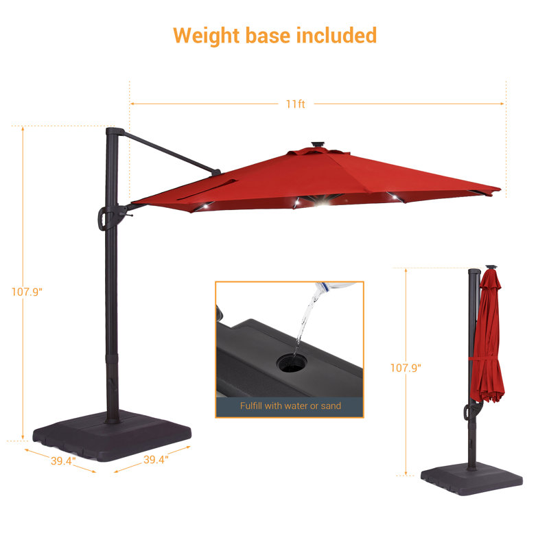 Parasol rotatif en aluminium en porte-à-faux avec support, Rouge