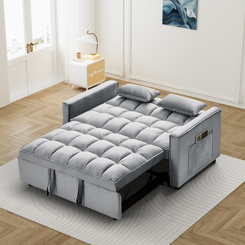 Cubbindall Upholstered Convertible Sofa Bed,Sleeper Sofa,Velvet Sofa,Modern Sofa,Accent Sofa, Light Gray Velvet