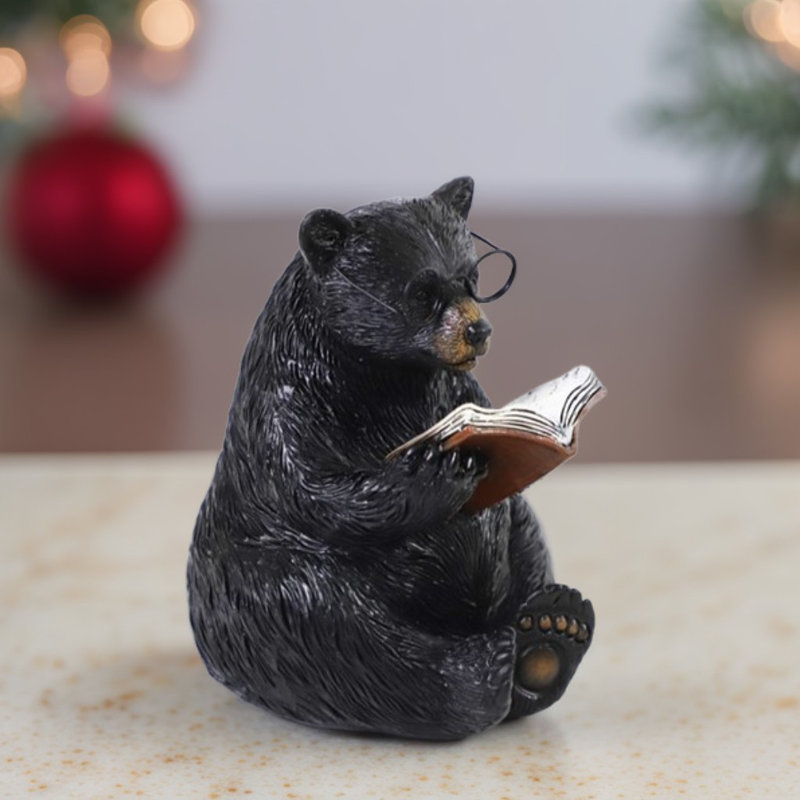 5.75"H Bear Reading with Glasses Figurine