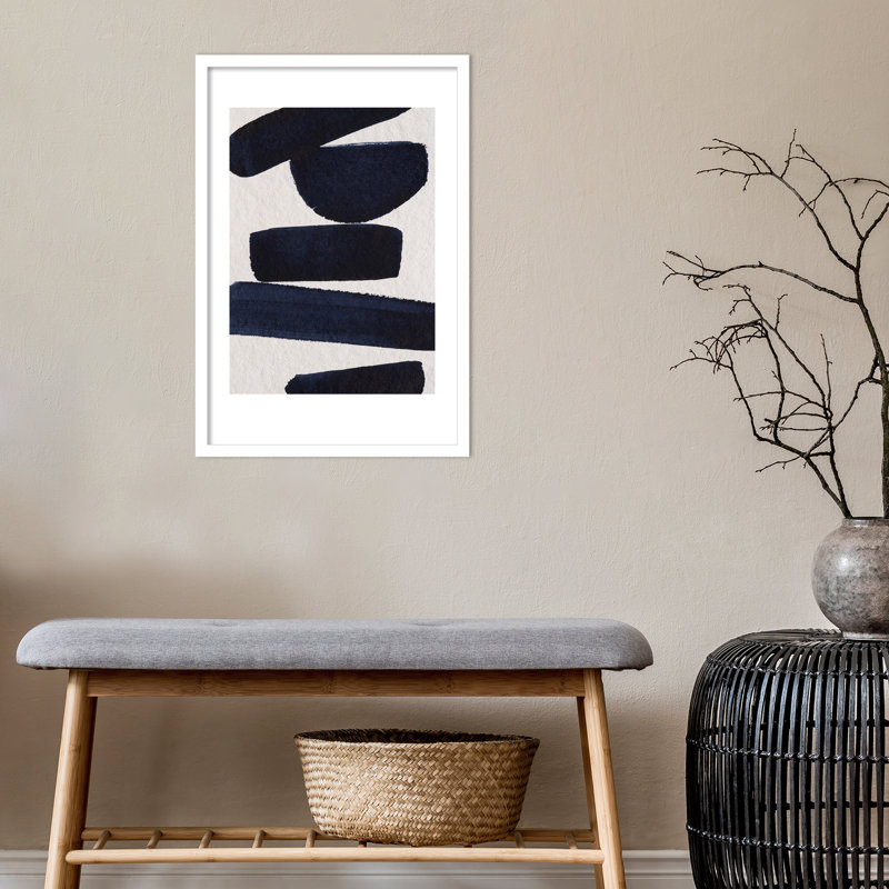 «Japonaise 5» par Simon West - Reproduction d'art graphique sur papier encadré, Blanc, H 26 po x l 17 po