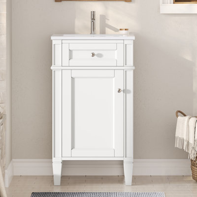 French Style Bathroom Vanity With Ceramic Sink, Soft Closing Door, Adjustable Shelf, And Solid Feet