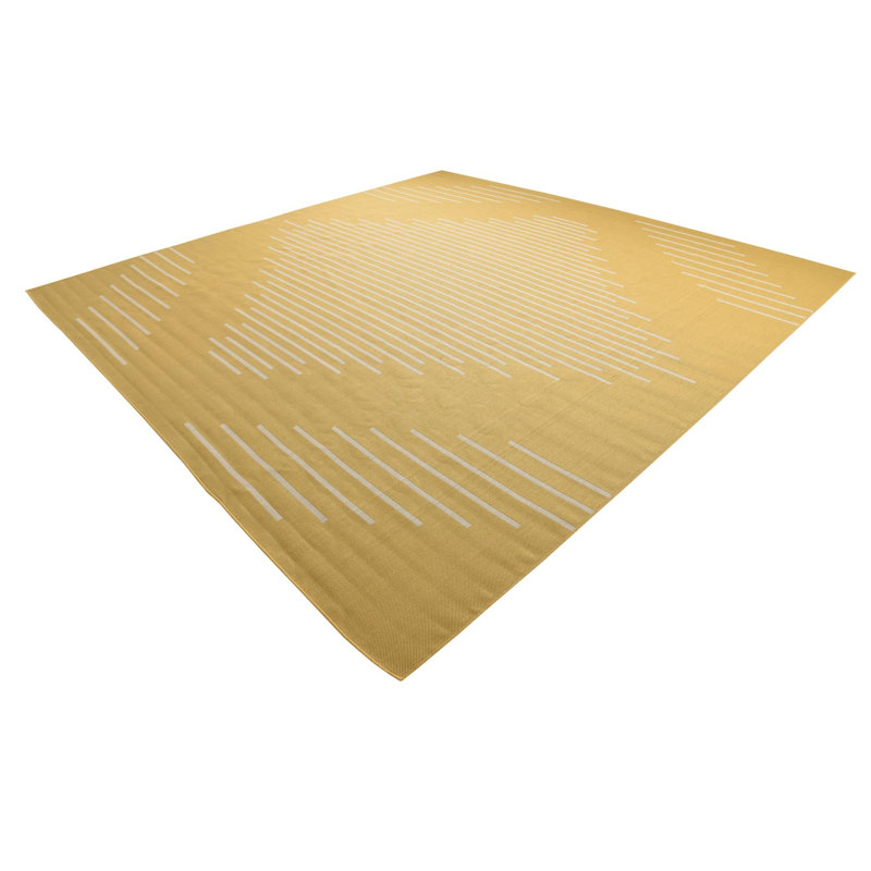Tapis intérieur / extérieur en polypropylène tissé à la machine marocain en jaune / blanc, Carré 10 pi 8 po