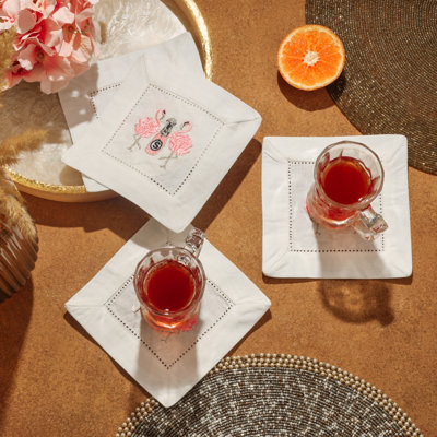 Tropical Elegance Embroidered Cocktail Napkins