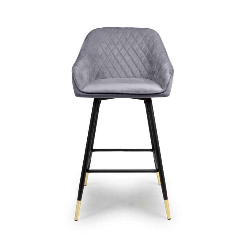 Adedeji Upholstered Counter Stool with Metal Frame, Grey