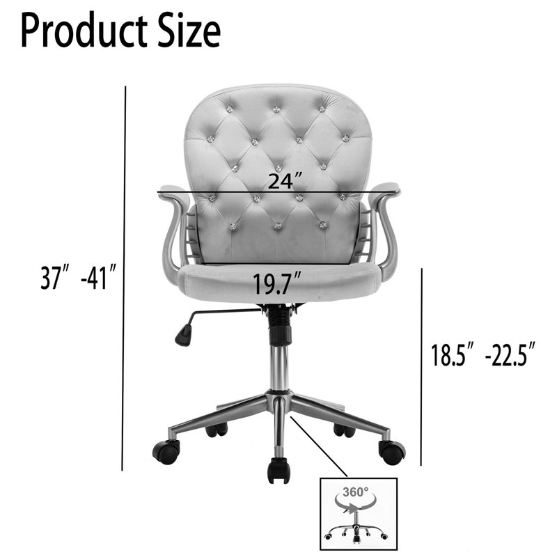 Rosdorf Park Jerniyah Velvet Task Chair, Gray, Silver