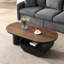 Table basse ovale de luxe de style industriel (120 cm), avec tiroir de rangement en métal noir, idéale pour le salon. Montage facile et stable.