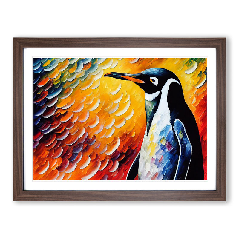 XH1022-6876X Penguin Painting Vol.2 Abstract - Single Picture Frame Print, 25cm H x 34cm W x 2cm D, Walnut