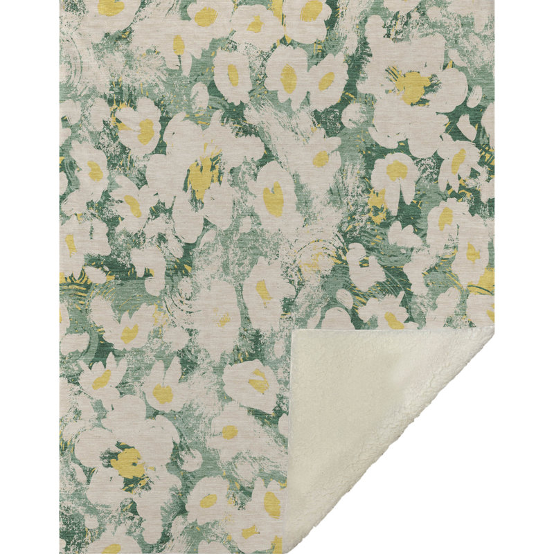Jeté en sherpa floral Addison, Motif floral vert