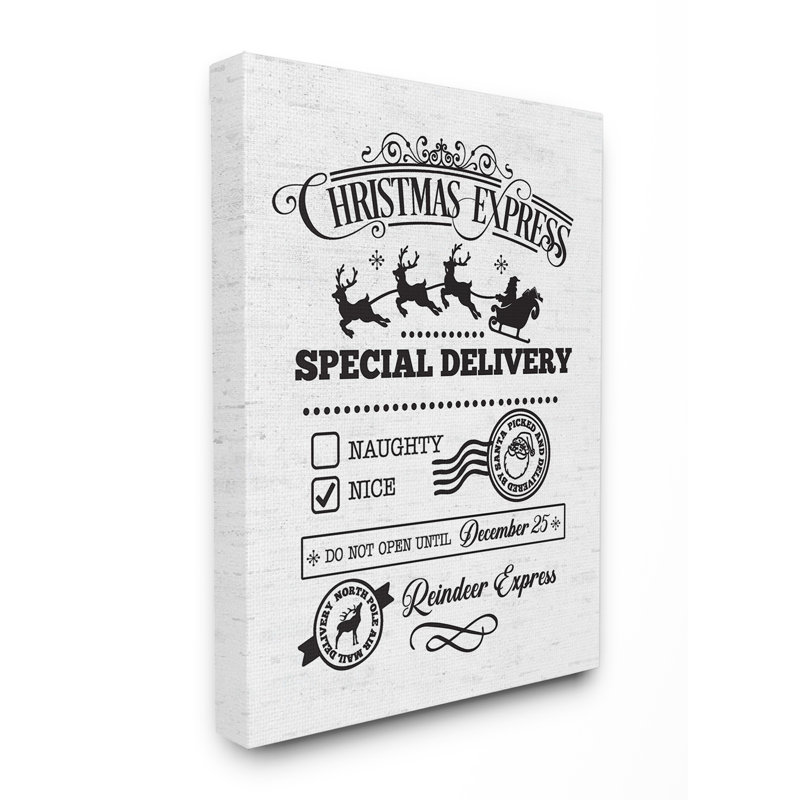 « vacances de noël express package special livraison typographie », impression, H 30 po x l 24 po x P 1,5 po, Toile tendue