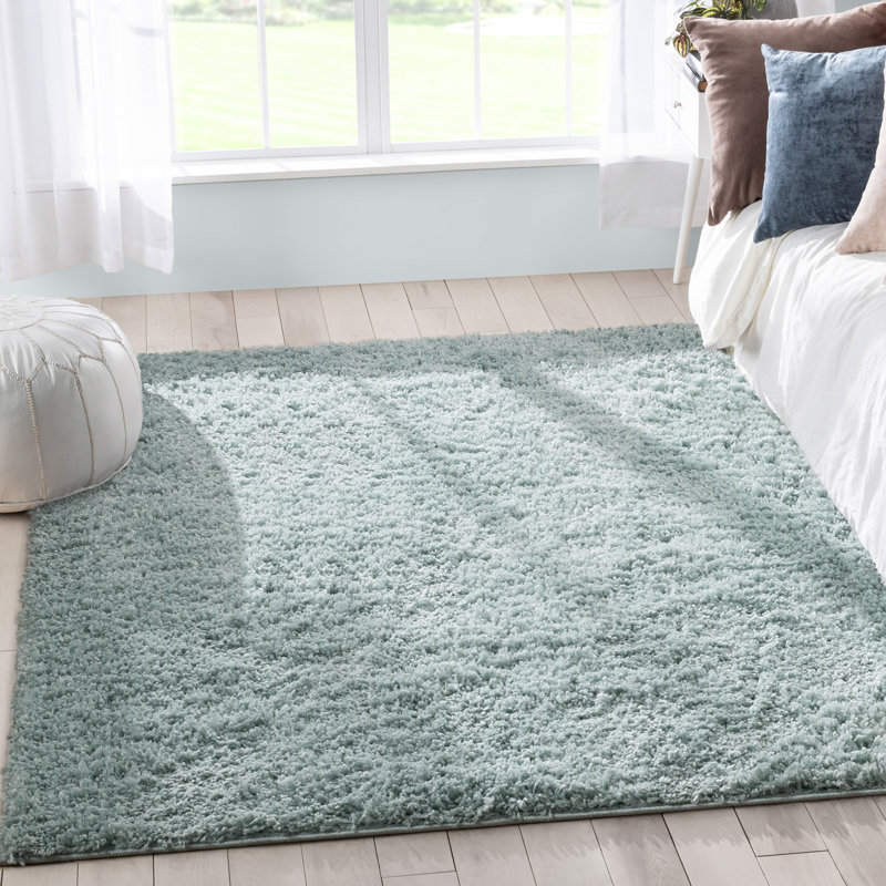 Papastamelos Basics Emerson Plain Textured Seafoam Green Shag Area Rug, Runner 2'7" x 9'6"