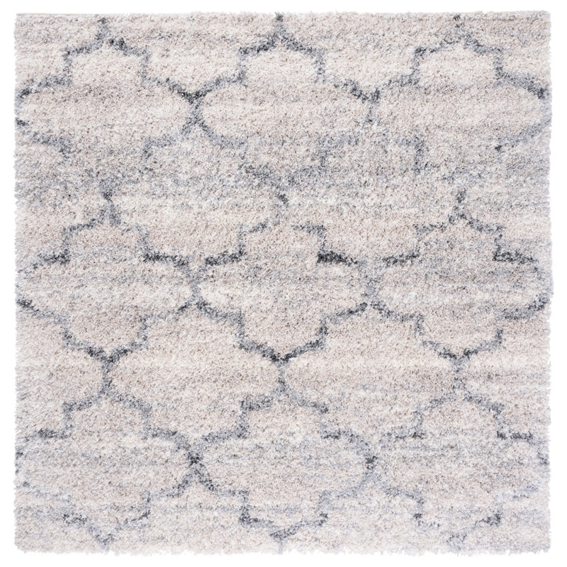 Amarion Geometric Gray/Ivory Area Rug, Square 6'7"