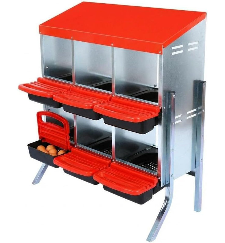 Nichoirs pour poules, poulaillers pour 6 poules pondeuses, 6 compartiments, poules pondeuses, nichoirs avec pieds, cage en acier galvanisé à 6 trous pour poules, rouge