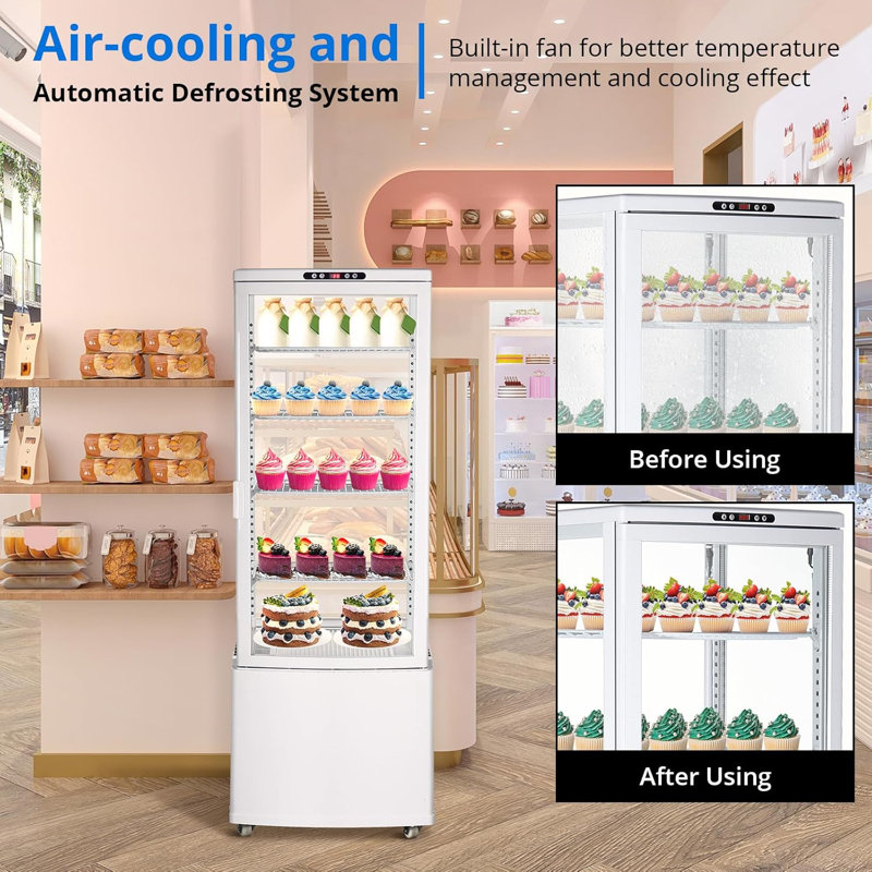Commercial Refrigerator Display, 215L/7.6 Cu. Ft Display Refrigerator Pastry, Countertop/Floor Refrigerator, Double-Layered Glass Display Refrigerator with Wheels, Led Lights, Auto Defrost
