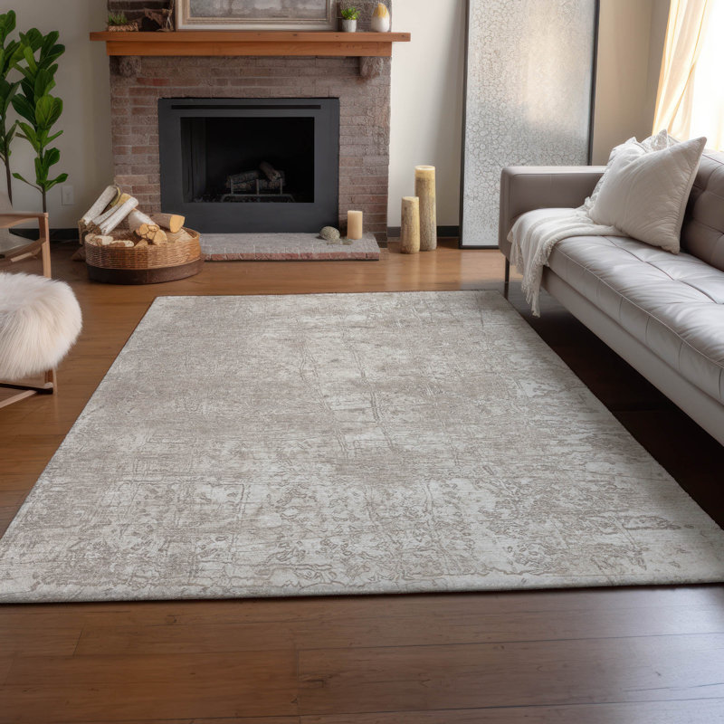 Tapis ivoire Cerrito AMF559 lavable à la machine de qualité supérieure, Rectangle 5 pi x 7 pi 6 po
