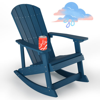 Outdoor Rocking Chair,Adirondack Rocking Chair,Patio Rocker Chair With Wide Back,Oversized Rocker Chair Look Like Real Wood, For Lawn, Porch, Backyard by Highland Dunes