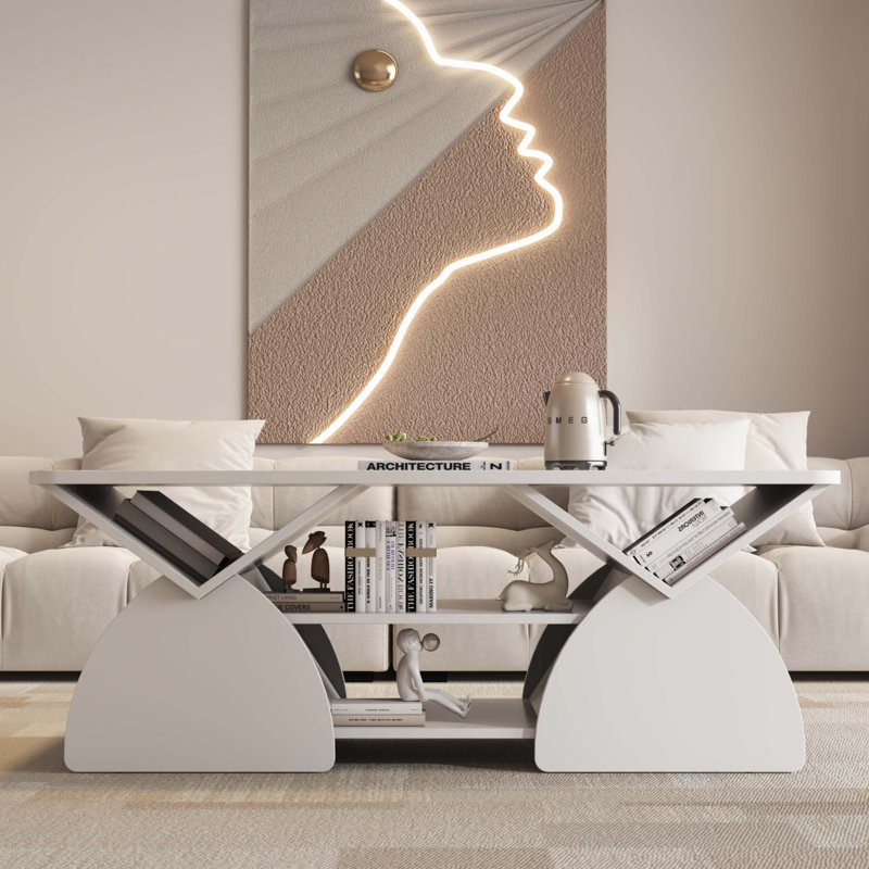 Engineered Wood Rounded Corner Rectangular Coffee Table, White