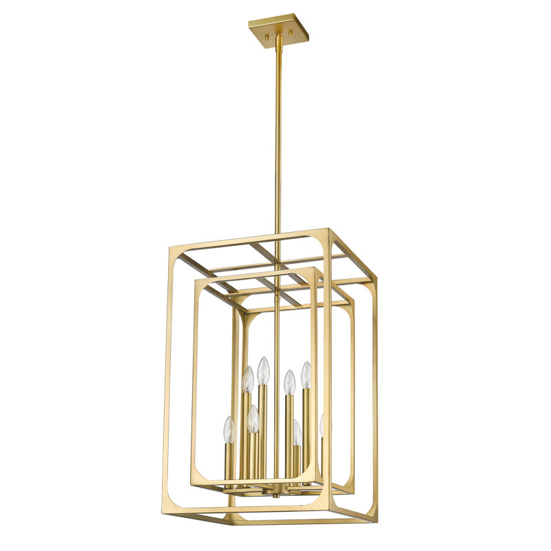 Lustre carré 8 lumières, Laiton frotté