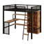 Lit mezzanine avec bureau et garde-robe de rangement, échelle encastrée et garde-corps sur toute la longueur