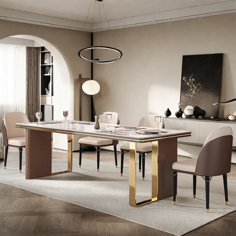 Rectangular modern simple dining table and chair, 29.5"H x 70.8"L x 31.4"W