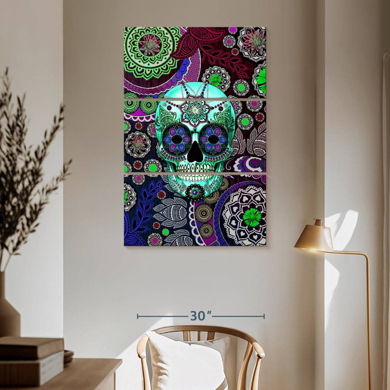 Crâne en sucre Sombrero nuit, H 65 po x l 42 po