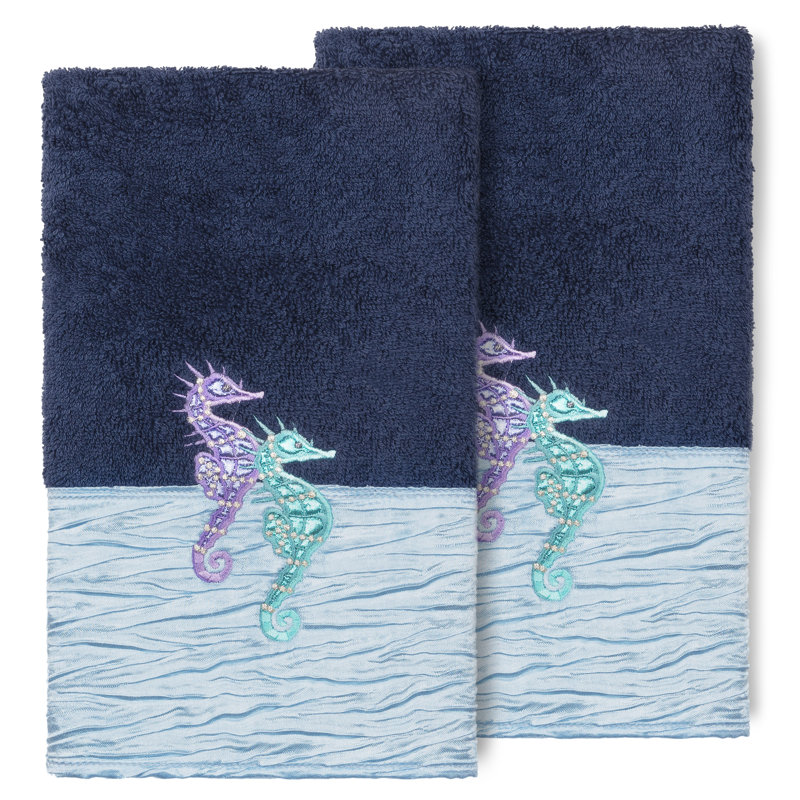 Sofia 100% Turkish Cotton Embellished Hand Towel, Midnight Blue