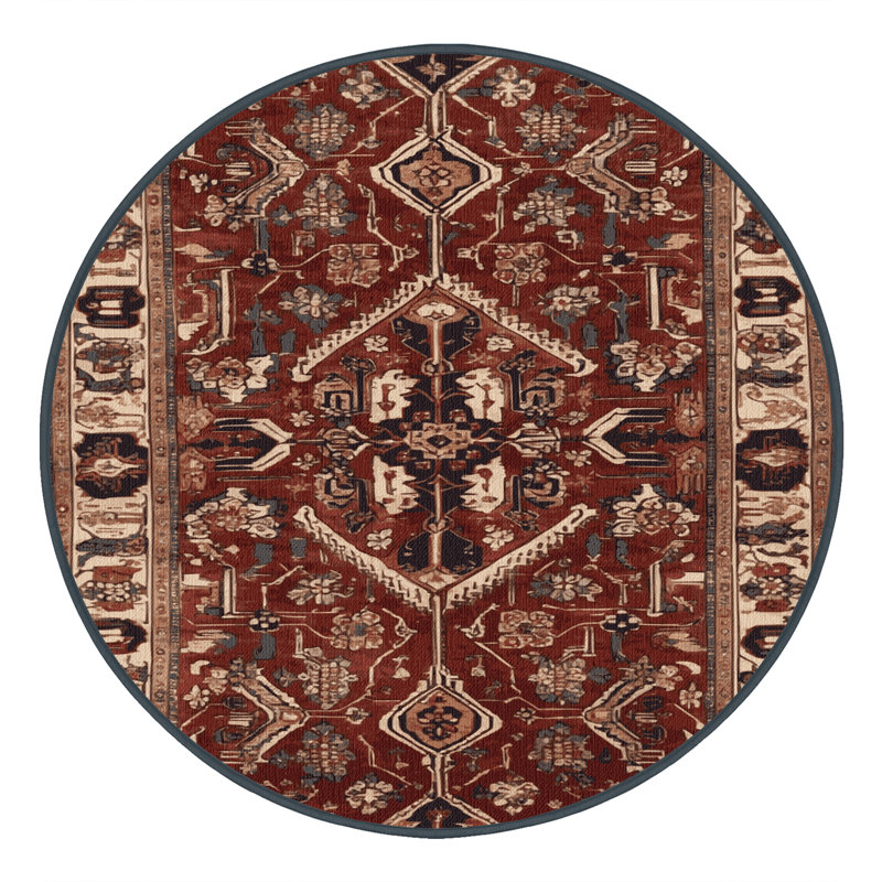 Tapis persan noir lavable à la machine, Rond 5 pi