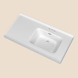 43'' W X 22'' D Single Sink White Vanity Top Solid Surface Rectangular Bathroom Sink Countertop with 1.38in. H Backsplash Basin&Pre-drilled Three Faucet Holes