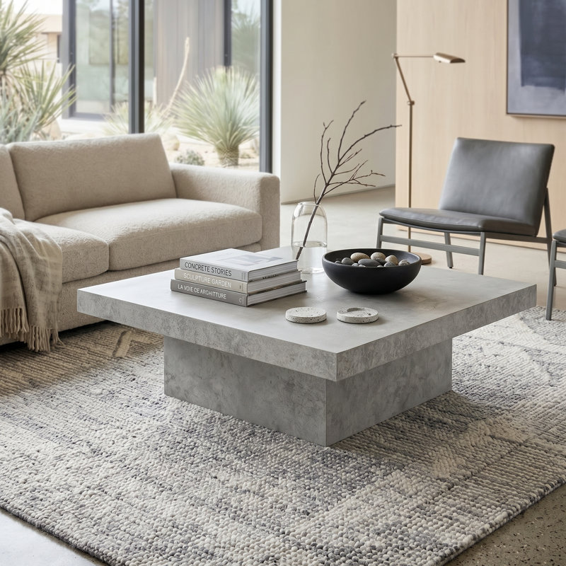 Caomhan Block Coffee Table, Gray , 12.2" H x 35.4" L x 35.4" W