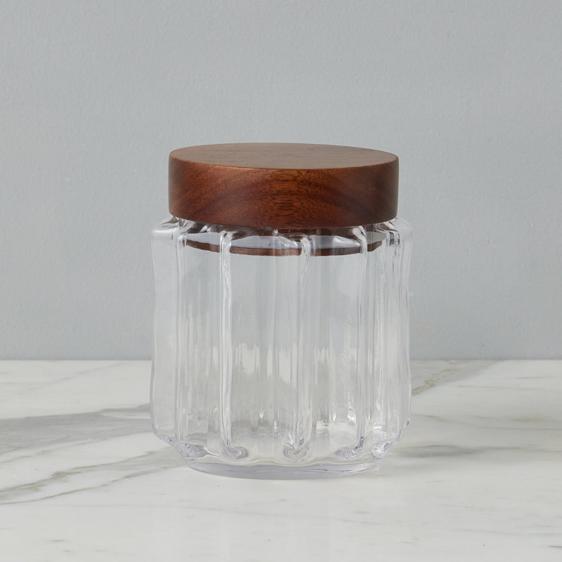 Fluted Glass Canister, Wood Lid, Small